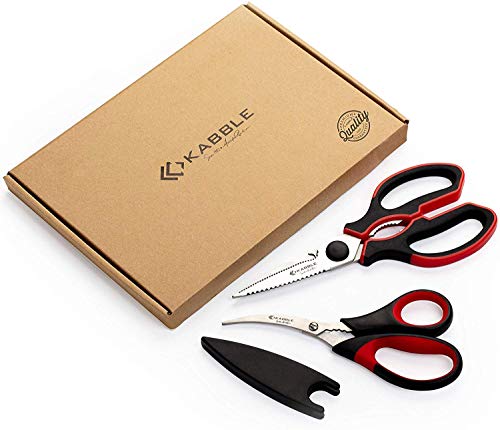 Product Cover Premium Kitchen Scissors Set: Multifunction Heavy Duty Kitchen Shears and Ultimate Seafood Scissors. Latest and Smart Design. As Sharp As Any Knife. Trendiest Colors Black Red