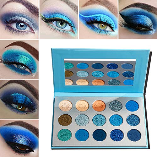 Product Cover Blue Eyeshadow Palette Makeup,Afflano Pro Matte Glitter Highly Pigmented Waterproof Palette Eyeshadow,Nude Silver Grey Smoky Soft Glam Shimmery Metallic Bright Cute Shiny Girls Vegan Eyeshadow Set