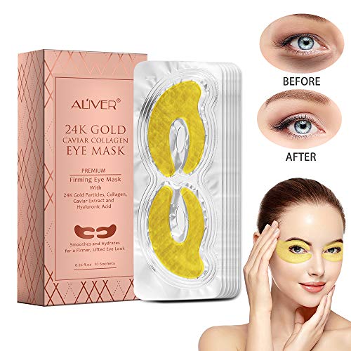 Product Cover 24K Gold Eye Pads, (10 pairs) Under Eye Masks for Puffy Eyes, Bags, Dark Circles,Hydrating Natural Anti Aging Eye Care Pads, Caviar Collagen Eye Mask, Eye Treatment Gift for Women and Men