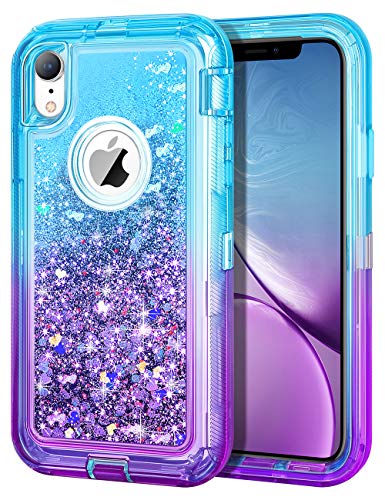 Product Cover JAKPAK Case for iPhone XR Case Glitter Bling Sparkle for Girls Woman iPhone XR Case Heavy Duty Shockproof Full Body Protective Shell Hard PC Bumper and TPU Back Cover for iPhone XR 10R Teal Purple