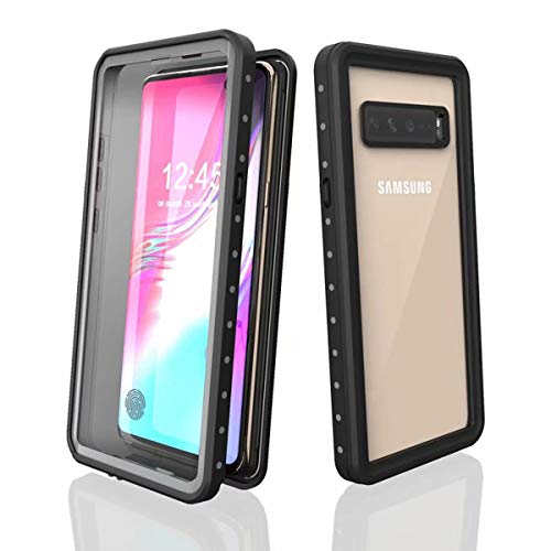 Product Cover Galaxy S10 5G Case,Waterproof with Wrist Strap and Float Strap Full Body Shockproof Fit with Built-in Screen Protector Rugged Bumper Clear Back Cover Case for Samsung Galaxy S10 5G 6.7inch (Black)