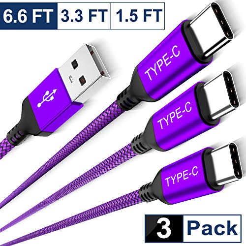 Product Cover USB Type C Charger Cable 3-Pack(1.5/3.3/6.6FT),Nylon Charging Cord for Samsung Galaxy Fold Note 9 8 S10 S9 S8 S10E 10 10E Plus S20 Ultra S20+ 20 20+,LG V50 V40 G8 G7 G9 Thinq,Google Pixel 4 3 3a 4a XL