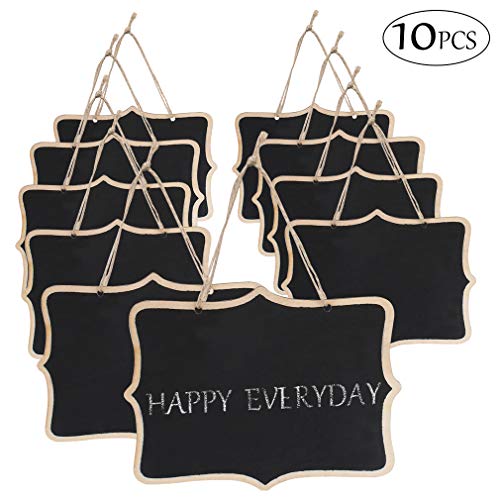 Product Cover Canitor 10 Pack Black Hanging Chalkboard Sign Small Hanging Chalkboard Black Mini Erasable Chalkboards Wooden Chalkboard Sign Rectangle Hanging Chalkboard Sign