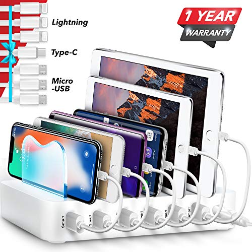Product Cover Poweroni USB Charging Station Dock - 6-Port - Fast Charge Docking Station for Multiple Devices - Multi Device Charger Organizer - Compatible with Apple iPad iPhone and Android Cell Phone and Tablet