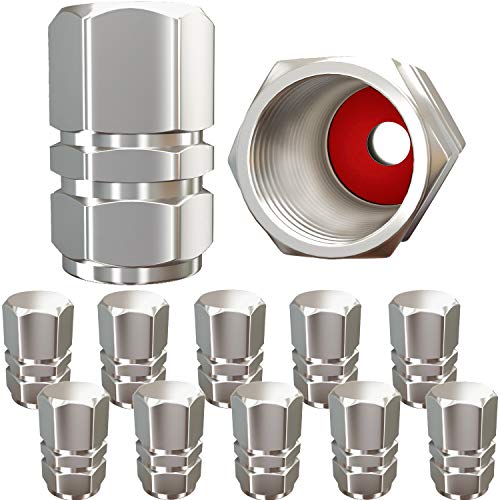 Product Cover Tire Valve Caps (12 Pack) Heavy-Duty Stem Covers | Dust proof, with O Rubber Seal | Hexagon Design | Outdoor, All-Weather, Leak-Proof Air Protection | Light-Weight Universal Aluminum Alloy ( Silver )