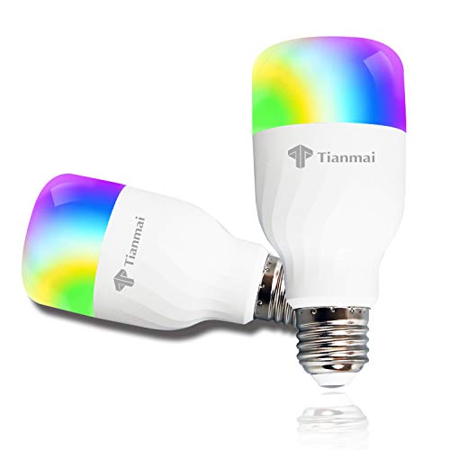 Product Cover Smart LED Bulb WiFi Dimmable E26/E27 Multicolor Light Bulb Work with Alexa, Echo, Google Home and IFTTT (No Hub Required), Tianmai A19 75W Equivalent RGB+C+W Color Changing Bulb (8W), 2 Pack