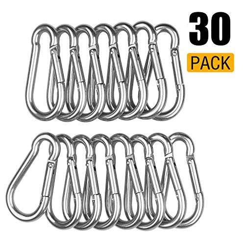 Product Cover 30 Pack Spring Snap Hook, Carabiner Galvanized Steel Clip Keychain, Silver Quick Link Clip Keychain for Camping, Hiking, Outdoor and Gym, Small M5 Carabiners for Dog Leash Harness