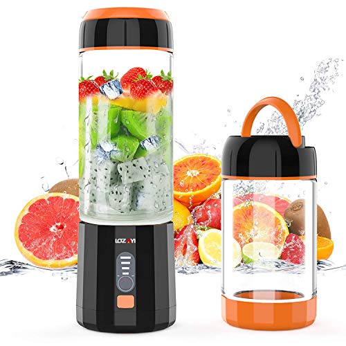 Product Cover Smoothie Blender, LOZAYI Portable Blender Travel USB Rechargeable Juicer Cup for Shakes and Smoothies, Cordless Small Personal Blender Fruit Mixer Mini Blender with Led Displayer for Outdoor Travel Home Office (Orange)