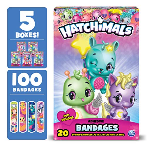 Product Cover Hatchimals Kids Bandages, 100 ct | Adhesive Antibacterial Bandages for Minor Cuts, Scrapes, Burns. Great Stocking Stuffer or White Elephant
