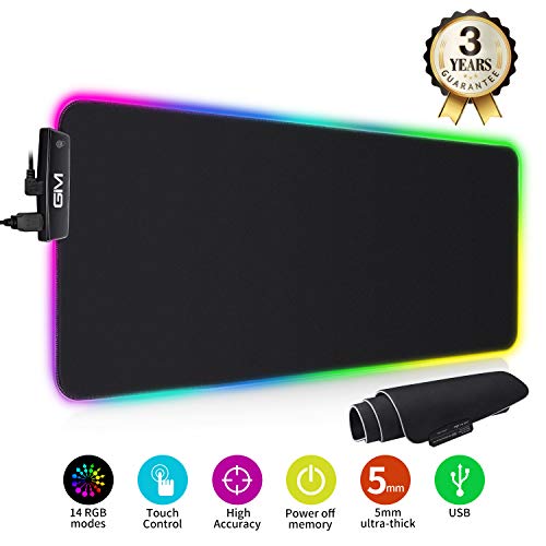 Product Cover RGB Gaming Mouse Pad Large, Extended LED Soft Led Mouse Pad, Anti-Slip Rubber Base, Computer Keyboard Mouse Mat Waterproof with 14 Lighting Modes 5mm Ultra Thick (31.5 x 12 x 0.2 Inch)