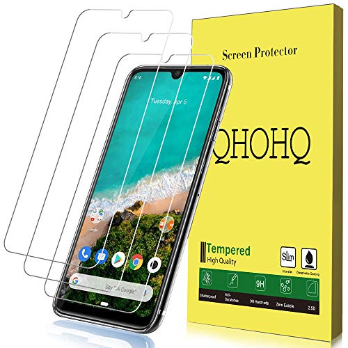 Product Cover [3-Pack] QHOHQ Screen Protector for Xiaomi Mi A3,[9H Hardness] HD Transparent Scratch-Resistant [Bubble Free] Tempered Glass