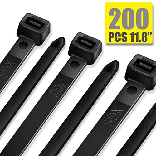 Product Cover Zip Ties Heavy Duty 12 Inch Actual 11.8 Inch Cable Ties Black Zip Tie 200 Packs Wire Ties 120LB Tensile Strength UV Resistant PA66 Nylon Zipties 0.3 inch Wide and 0.06 Inch Thick