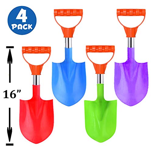 Product Cover 16-Inch Heavy Duty Stainless Steel Kids Mini Beach Diggers Sand Scoop Shovels with Plastic Spade and Handle for Summer Outdoors Party Bundle - 4 Pack