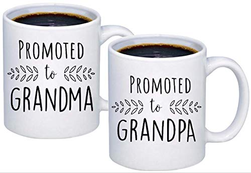 Product Cover Pregnancy Announcement For Grandparents Coffee Mugs - Grandma To Be & Grandpa to Be 11 oz Mugs - Great Pregnancy Reveal Idea For Your Baby Announcement - Mug Set - Promoted to Grandma & Grandpa (2)
