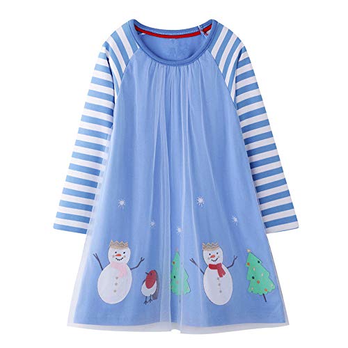 Product Cover HILEELANG Toddler Girls Casual Dress Cotton Long Sleeve Warm Christmas Basic Party Shirt Tunic Dress