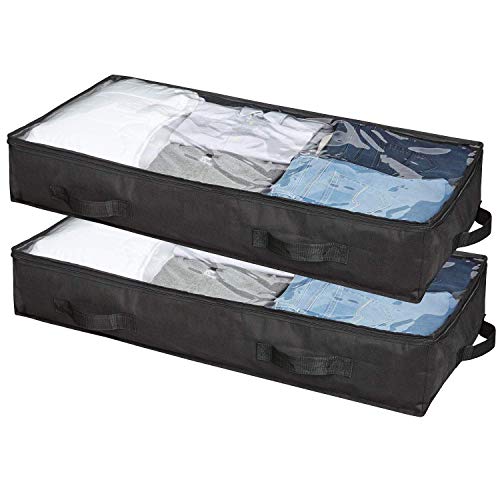 Product Cover Underbed Storage - Clothes Storage - Bag Organizer Container, Strengthened Handles, Enhanced Zipper, Durable, Foldable Large Space Saver Comforters for Blankets, Shoes, Clothes, Black, 2 Pack
