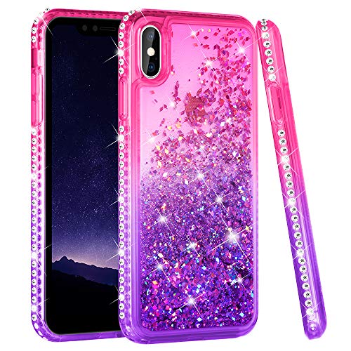 Product Cover Ruky iPhone X Case, iPhone Xs Case, Colorful Quicksand Series Glitter Flowing Liquid Floating Sparkly Bling Diamond Soft TPU Protective Girls Women Phone Case for iPhone X iPhone Xs(Pink Purple)