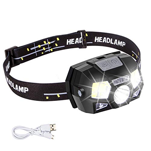 Product Cover Headlamp Flashlight Rechargeable with USB,Motion Sensor Ultra Bright 600 Lumen LED+COB Work Headlight Use Time Up to 15H,5 Bright Modes,Waterproof Head Lamp for Running,Camping,Fishing,Hunting