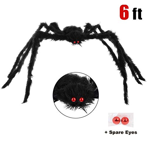 Product Cover yosager Halloween Giant Spider Decorations with Spare Eyes, Foldable Hairy Scary Halloween Spider for Indoor House Outdoor Yard Decorations, 6 Feet