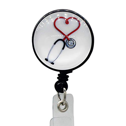 Product Cover Decorative Heart Badge Holder with Retractable Cord for Nurse Work Badge, Name Card, Men & Women ID Card