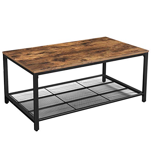 Product Cover VASAGLE INDESTIC Coffee Table, Living Room Table with Dense Mesh Shelf, Large Storage Space, Cocktail Table, Easy Assembly, Stable, Industrial Design, Rustic Brown ULCT64X