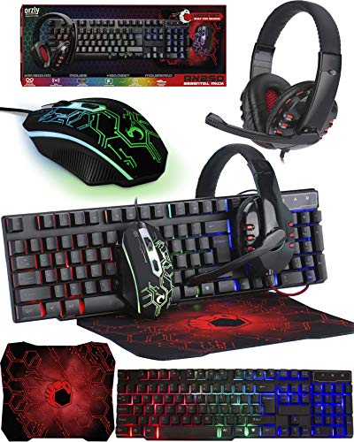 Product Cover Gaming Keyboard and Mouse and Mouse pad and Gaming Headset, Wired LED RGB Backlight Bundle for PC Gamers and Xbox and PS4 Users - 4 in 1 Gift Box Edition Hornet RX-250