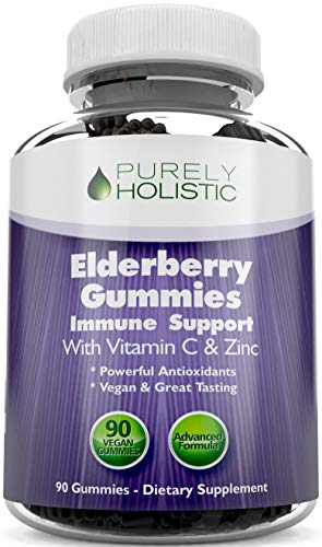 Product Cover Elderberry Gummies, 90 Vegan Sambucus Elderberry Gummies with Added Vitamic C and Zinc, Immune Support Booster for Adults and Kids - Non GMO, Vegetarian & Gluten Free
