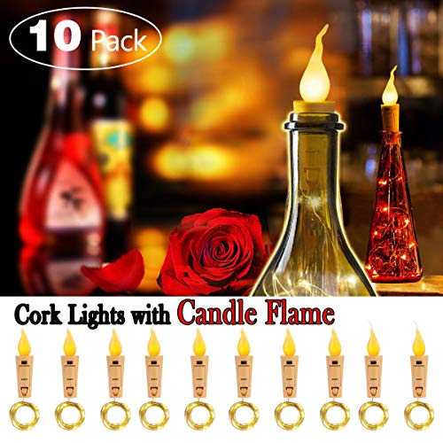 Product Cover SUPERNIGHT Wine Bottle Lights with Cork - 10 Packs Warm White Battery Operated 6.6ft 20 LED String Lights with Candle Flame Starry Fairy Lights for Party,Christmas,Halloween,Wedding,Indoor Decoration