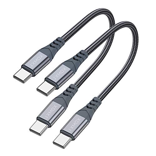 Product Cover USB C to USB C Cable [2 Pack 1ft], JXMOX USB-C to USB-C Fast Charger Nylon Braided Charging Cord Compatible with Samsung Galaxy Note 10 Plus A80, Google Pixel 2/3/3a XL, MacBook,iPad pro 2018-Grey