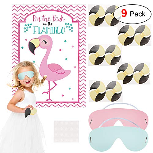Product Cover Konsait Pin The Beak on The Flamingo Game Poster for Boys Girls Kids Summer Beach Pool Hawaiian Luau Tropical Themed Baby Shower Birthday Party Favor Supplies Decoration