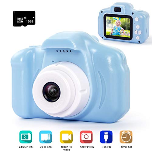 Product Cover hyleton Digital Camera for Kids, 1080P FHD Kids Digital Video Camera with 2 Inch IPS Screen and 16GB SD Card for 3-10 Years Boys Girls Gift (Light Blue)