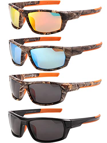 Product Cover 4 Pairs Camouflage Sport Fishing Sunglasses for Men Women Driving Fishing Cycling Running