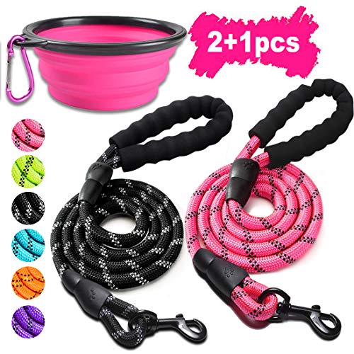Product Cover COOYOO 2 Pack Dog Leash 5 FT Heavy Duty Radiant Colors, Reflective Rope - Padded Handle - Reflective Dog Leash for Medium Large Dogs with Collapsible Pet Bowl...