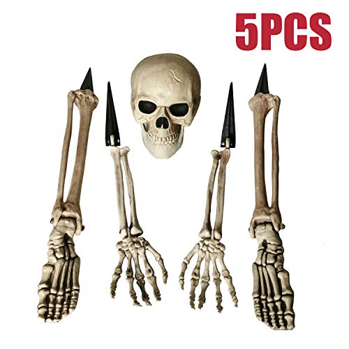 Product Cover ALLADINBOX Halloween Creepy Graveyard Décor Groundbreaker Realistic Skeleton Bones and Skull(Include Skull, Hands, Legs, arms and feet with Lawn Stakes) for Outdoor Party, Life Size
