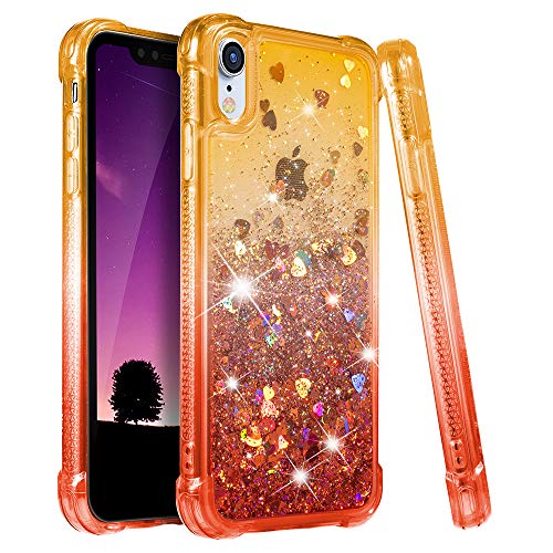 Product Cover Ruky iPhone XR Case, Gradient Quicksand Series Glitter Bling Flowing Liquid Floating TPU Bumper Cushion Reinforced Corners Girls Women Phone Case for iPhone XR 6.1 inches (2018) (Gold Coral)