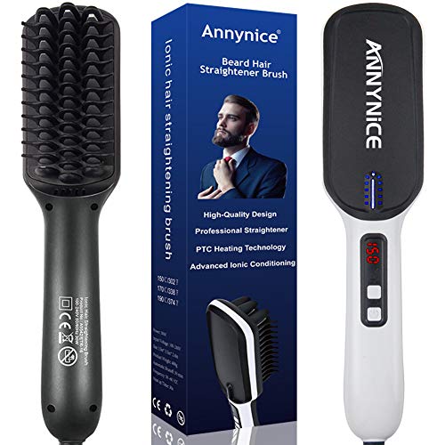Product Cover Beard Straightener - Professional Beard Hair Straightening Brush for Men- with Double Negative ions Anti-Scald Faster Heating Feature, Auto Temperature Lock and Auto-Off Function Electric Dual Voltage