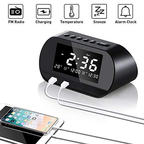 Product Cover MKROYO Alarm Clock Radio Digital FM with LCD Screen, USB Clock Charger Portable with 2 Charging Ports, Dual Alarms Clock with Snooze Sleep Timer for Home Bedroom Bedside Desk Office Travelling
