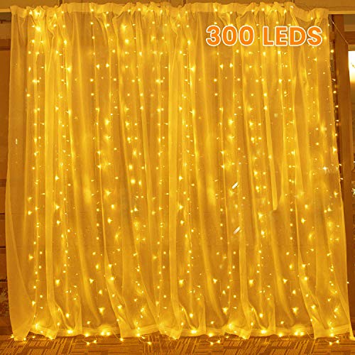 Product Cover LED Curtain Lights,GLIME 300 LED Fairy Lights 9.8ftX9.8ft 30V 8 Modes Twinkle Lights Safety with Memory Window String Lights for Home Wedding Christmas Party Patio Lawn Garden Bedroom Decorations Wall