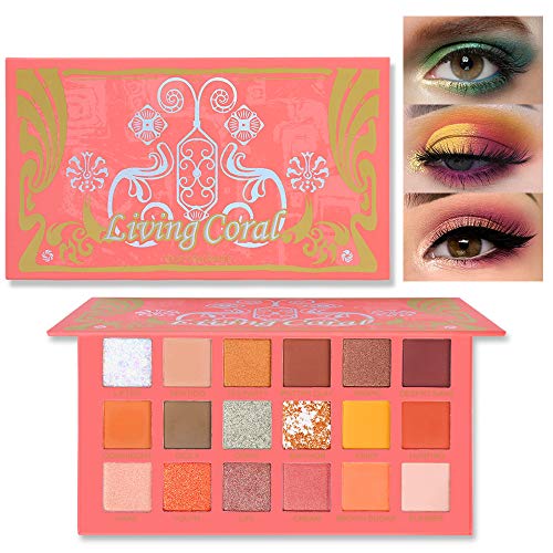 Product Cover UCANBE Coral Eyeshadow Palette, High Pigment 18 Color Matte Shimmer Glitter Eye Shadow Pallet Waterproof Long Lasting Professional Eyeshadow Powder Makeup Palette