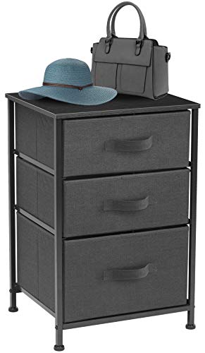 Product Cover Sorbus Nightstand with 3 Drawers - Bedside Furniture & Accent End Table Chest for Home, Bedroom Accessories, Office, College Dorm, Steel Frame, Wood Top, Easy Pull Fabric Bins (Black/Charcoal)