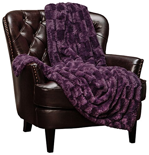 Product Cover Chanasya Fuzzy Faux Fur Elegant Rectangular Embossed Throw Blanket - Plush Sherpa Microfiber Purple Blanket for Bed Couch (60x70 Inches) Aubergine