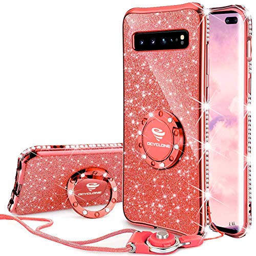 Product Cover Cute Galaxy S10 5G Case (Not for Galaxy S10), Glitter Luxury Bling Diamond Rhinestone Bumper with Ring Grip Kickstand Protective Thin Girly for Samsung Galaxy S10 5G Case for Women Girl - Red