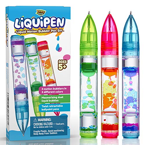 Product Cover YoYa Toys Liquipen - Liquid Motion Bubbler Pens Sensory Toy (3 Pack) - Writes Like a Regular Pen - Colorful Liquid Timer Pens Great for Stress and Anxiety Relief - Cool Fidget Toys for Kids and Adults