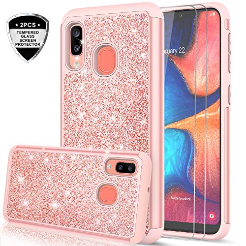 Product Cover Samsung Galaxy A30 / A20 Case with Tempered Glass Screen Protector [2 Pack] for Girls Women, LeYi Glitter Bling Dual Layer Heavy Duty Protective Phone Cover Cases for Galaxy A20 / A30/A205U Rose Gold