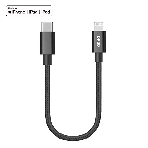 Product Cover OPSO USB C to Lightning Cable Nylon Braided 20cm, [Apple MFi Certified] Supports Power Delivery Fast Charging Syncing with Type C PD Charger, Compatible for iPhone 11 Pro Max X XS XR XS Max 8 Plus