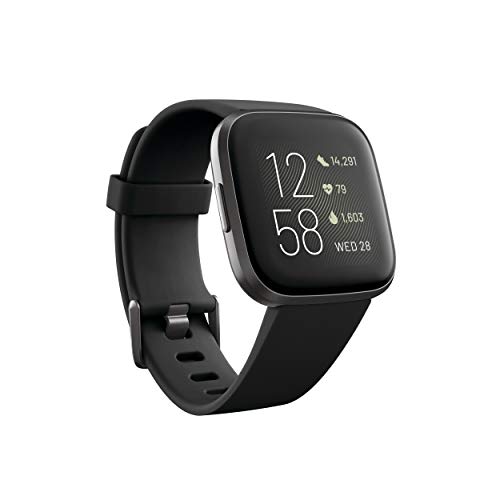 Product Cover Fitbit FB507BKBK Versa 2 Health & Fitness Smartwatch with Heart Rate, Music, Alexa Built-in, Sleep & Swim Tracking, Black/Carbon, One Size (S & L Bands Included) (Black/Carbon)
