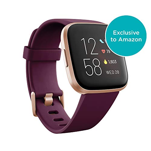 Product Cover Fitbit Versa 2 Health & Fitness Smartwatch with Heart Rate, Music, Alexa Built-in, Sleep & Swim Tracking, Bordeaux/Copper Rose, One Size (S & L Bands Included)