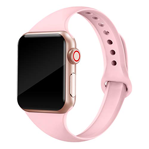 Product Cover QusFy Sport Silicone Band Compatible with Apple Watch 38mm 40mm, Soft Silicone Thin Narrow Slim Small Strap Compatible with iWatch Series 4, 3, 2, 1, Sport & Edition Women, Light Pink