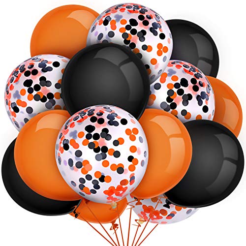 Product Cover TecUnite 80 Pieces Halloween Balloons Latex Balloons Confetti Balloons Colorful Party Balloons for Christmas Halloween Valentine's Day St. Patrick's Day, 12 inch (Black, Orange)