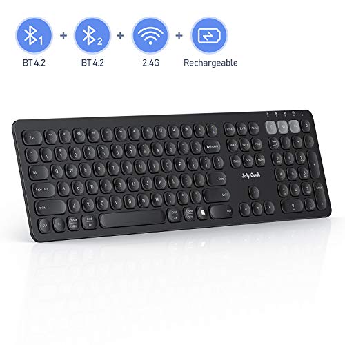 Product Cover Multi-Device Bluetooth Keyboard, Jelly Comb Dual Mode Rechargeable 2.4G Wireless & Bluetooth Keyboard Full Size Switch to 3 Devices for PC Laptop Tablet Macbook iOS Android Windows(Black)